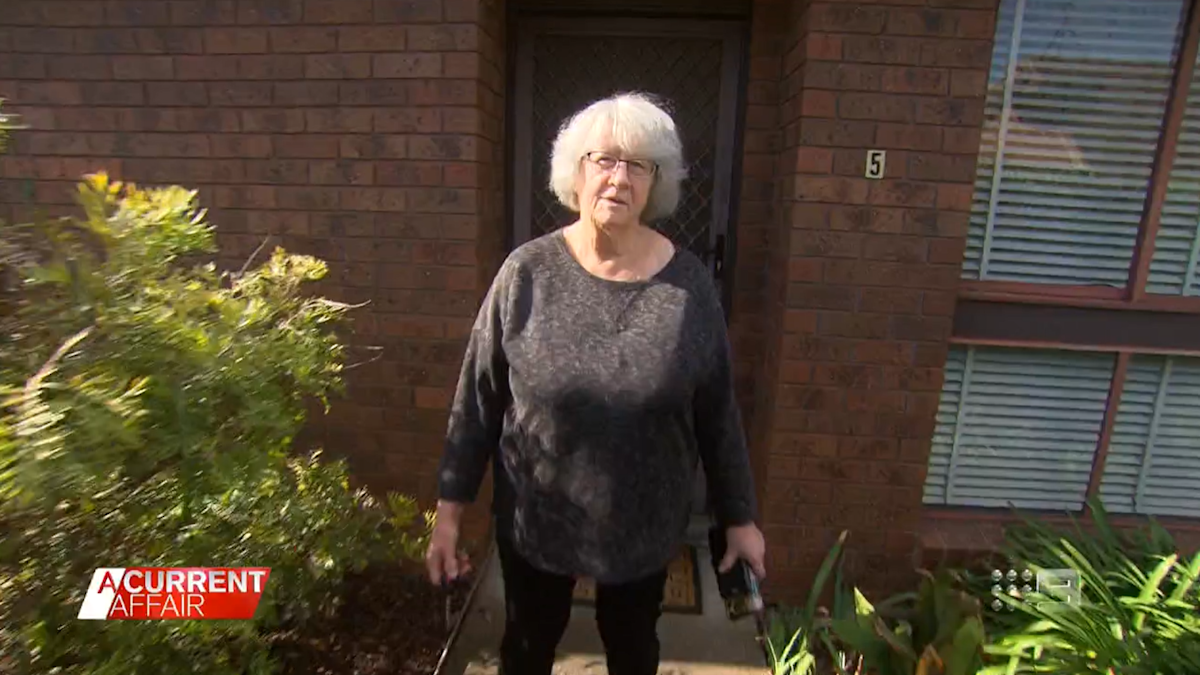 Jane Sayner outside her home, from the original A Current Affair report.